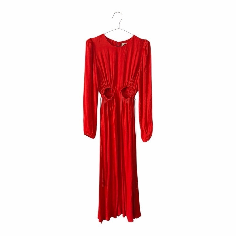 FARM Rio Maxi Dress Medium Long Sleeve Beaded Tassel Cut Out Accents Red